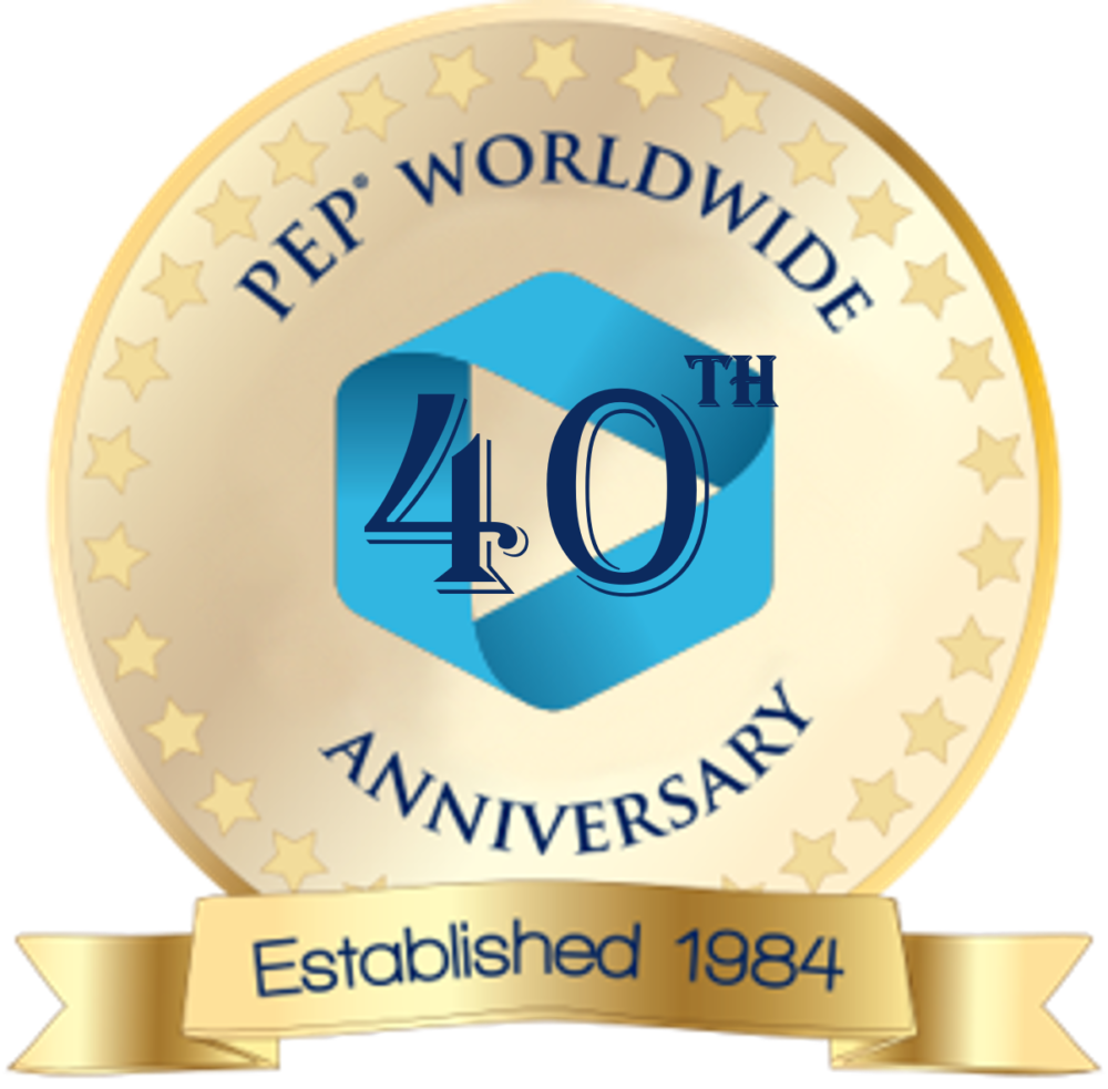 PEP worldwide 35 year anniversary logo, established in 1984